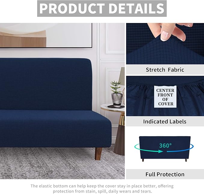 Easy-Going 100% Waterproof Futon Cover, Dual Waterproof Couch Cover for Futon, Stretch Jacquard Sofa Cover, Leakproof Furniture Protector for Kids, Pets, Dog and Cat (Medium, Navy)
