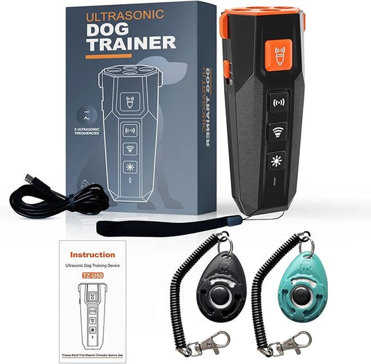 Dog Bark Deterrent Devices – 3 Modes, 15m Range, Flashlight | Safe Humane Anti Barking Device for Dogs | Bark Deterrent Device, Dog Clicker for Training, Dog Training Clicker for Peaceful Home