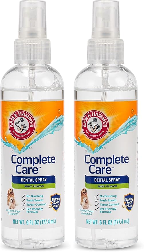 Arm & Hammer Complete Care Dog Dental Spray, 6 Fl Oz | Mint Flavor Dog Dental Spray for Easy Brushless Cleaning | Baking Soda Enhanced Formula for Fresh Breath and Tartar Control (Pack of 2)