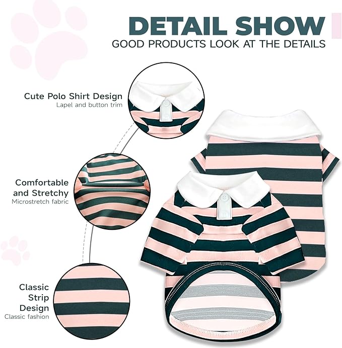 BAEJMJK Cute Dog Shirt Boy Girl Dog Clothes Striped Collared Polo T-Shirt for Small Medium Dogs Cats Soft Breathable Pet Puppy Outfits(Pink,Small)