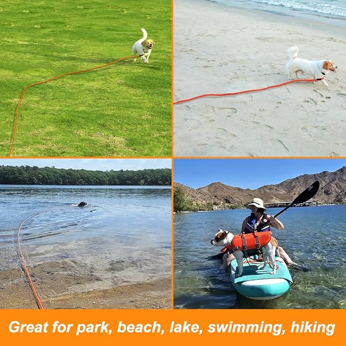 Vivifying Long Dog Leash, 32ft Floating Dog Training Leash, Check Cord Rope Lead with Comfortable Handle for Outside, Hiking, Swimming, Beach and Lake (Orange)