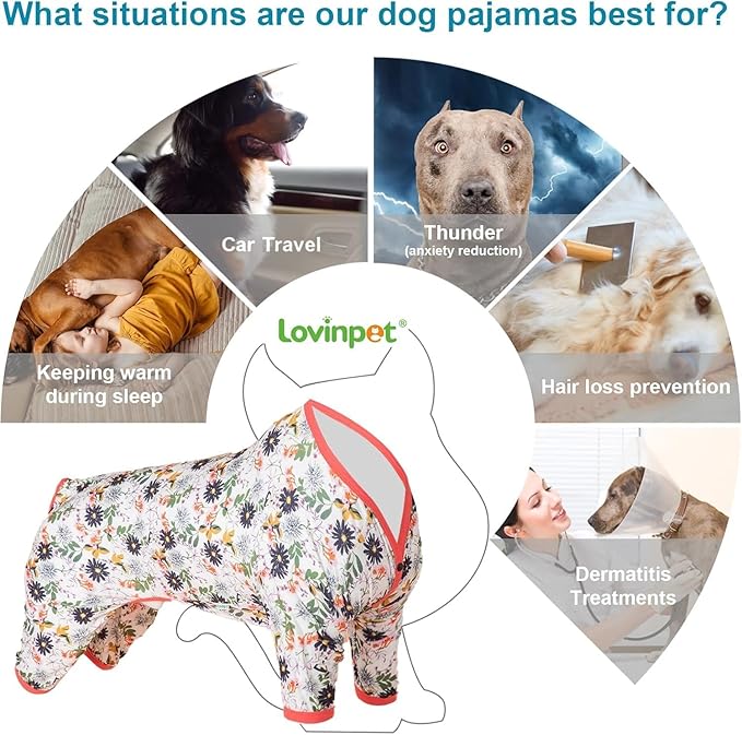 LovinPet Extra Large Dog Body Suit - Pet Anxiety Relief Shirt, Anti Licking Dog Onesie, Lightweight Fabric, Snapdragon Print, Pjs for Large Dogs, Dog Clothes for Pitbull,3XL