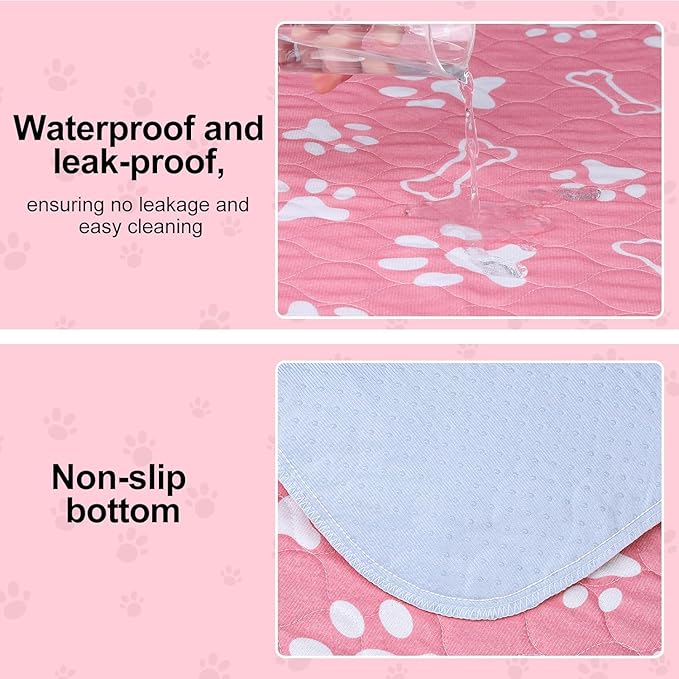 BEAUTYZOO Washable Pee Pads for Dogs, 18'' x 24" Reusable Puppy Pee Pads Super Absorbent Leakproof Dog Training Pads, 2 Pack Non-Slip Potty Pads for Small Medium Dogs Whelping Pads Litter Mat, Pink