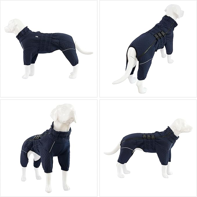 Lovelonglong Warm Dog Coat Double Layers Dog Vest, 4 Legs Covered Windproof Waterproof Reflective Warm Dog Vest Outdoor Skating Dog Costume for Corgis Dachshund Dog Navyblue D-S