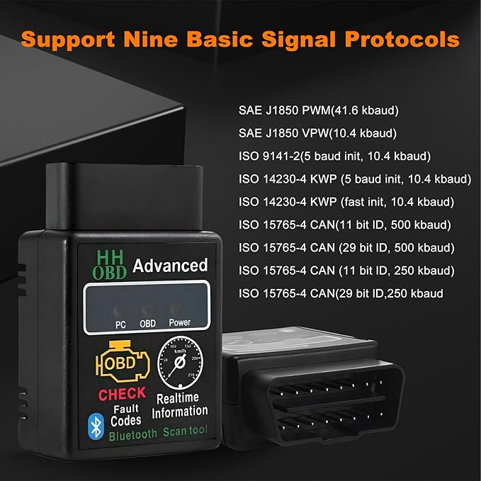 Bluetooth OBD2 Scanner for Car, Wireless OBDII Scan Tool Auto Engine Diagnostic Code Reader, Professional OBD2 Fault Diagnosis Tester Vehicle Interface Scanner for Phone and PC