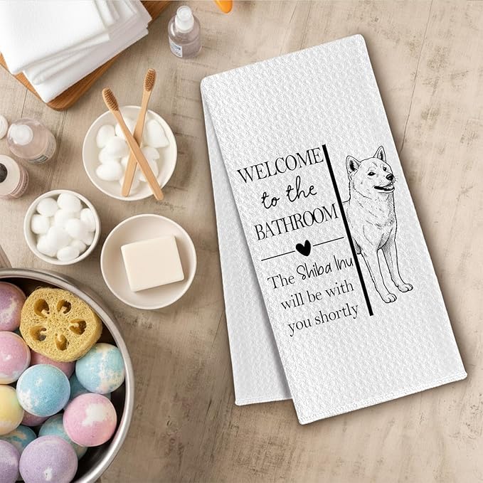 Shiba Inu Gifts Bathroom Hand Towels, Shiba Inu Dog Owner Lovers Gifts for Women, Funny Dog Decorative Hand Towel for Bathroom Kitchen Decor, 16x24 Inch