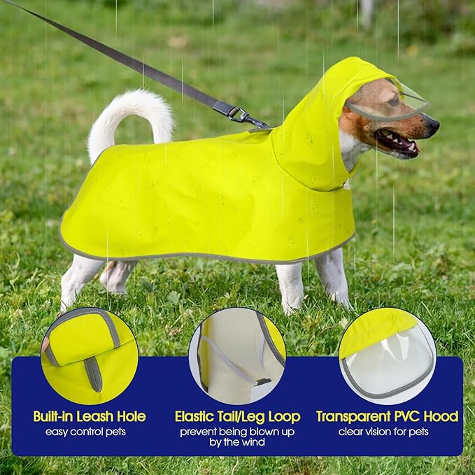 FUAMEY Large Raincoat for Dogs | Transparent Hood, Lightweight, Rainy Walks, Waterproof, Reflective, French Bulldog