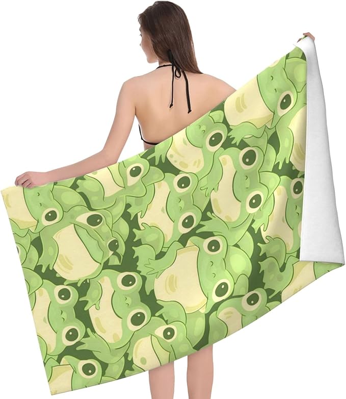 Cute Frog Beach Towel,32x52in Microfiber Quick Dry Adorable Cartoon Animal Green Bath Towels,Soft Lightweight Oversized Sand Free,for Travel Pool Swimming Gym Decor,Gifts
