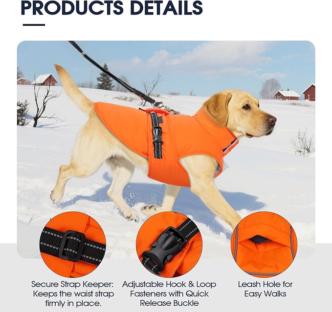 IECOii Dog Coats for Winter Reflective Pet Fleece Vests Windproof Snow Vest Jacket with Buckle Adjustable Pet Coat for Outdoor Hunting, Walking, Waterproof Snow Jackets for Pitbull, Pink, Size XL
