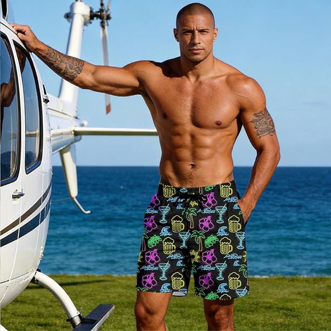 Mens Swim Trunks with Compression Liner Quick Dry Zipper Pocket Bathing