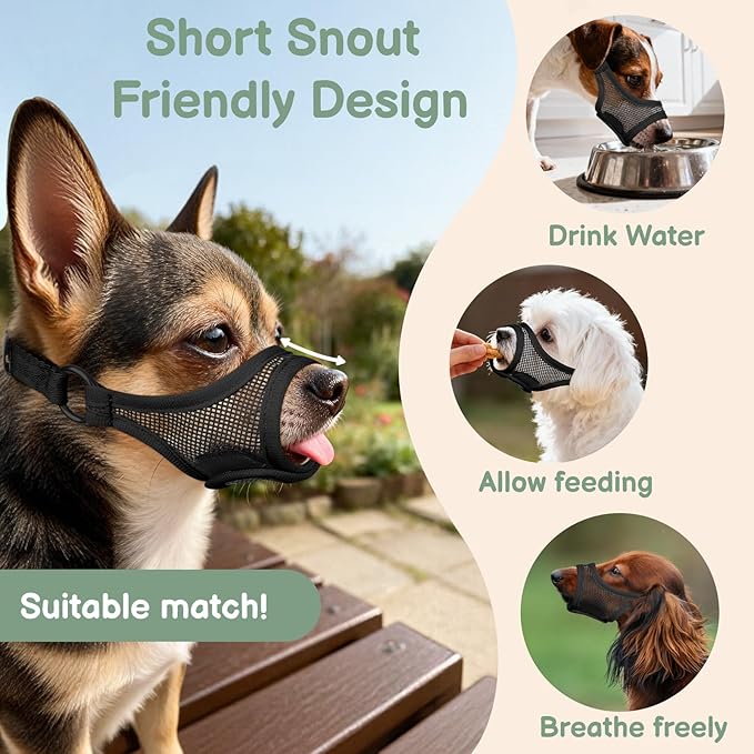 Mayerzon Mesh Dog Muzzle, Adjustable Muzzle for Small Medium Dogs, Prevent Fierce Barking Biting Eating, Ideal for Grooming Vet Visits Walking, Allow Panting & Drinking, Soft & Breathable (Black, S)