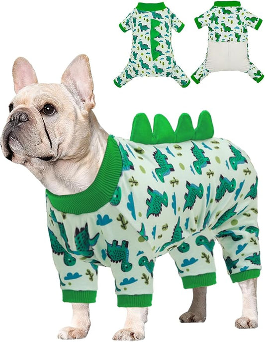 CuteBone Dinosaur Costume Dog Pajamas, Stretchy Spandex Crystal Velvet Sleepwear Coat for Small Dogs, Soft & Warm Pet Outfit Clothes for Cold Weather, Cozy Pullover Design COSP16M