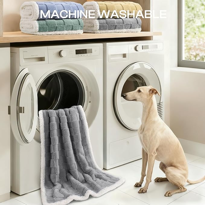 Luciphia Waterproof Dog Blanket for Large Dogs Washable Soft Sherpa Fleece Cat Blankets with 3D Jacquard Cozy Calming Reversible Bed Couch Protector Furniture Protection for Pet,Gray White, 85x57 inch