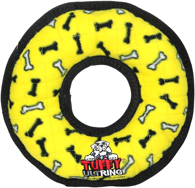 TUFFY - World's Tuffest Soft Dog Toy -Ultimate Ring Yellow & 3 Way Tug Red-Combo Pack-Squeakers-Made Durable, Strong & Tough.Interactive Play(Tug, Toss & Fetch).Machine Washable & Floats