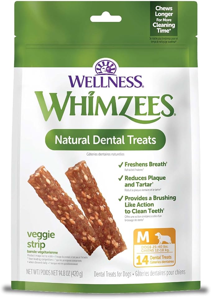 Whimzees Wellness Veggie Strip Dog Dental Treats, Medium Size Stick, (14 Count)