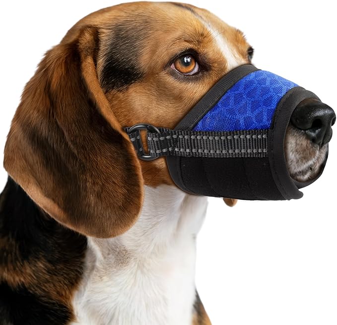 Dog Muzzle,Soft Breathable Mesh, Adjustable Loop Pets Drinkable Anti-Biting Muzzle for Small, Medium, Large Dogs | Lightweight, Comfortable, Easy to Wear-Blue S