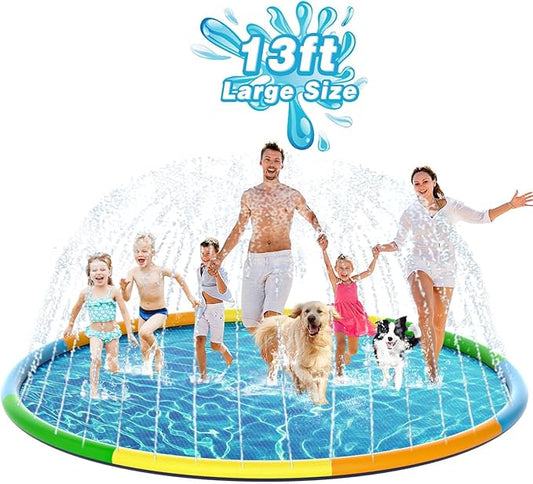 EPN Splash Pad, 13FT Size Extra Large Sprinkler Play Mat for Dogs & Kids, Thicker Pool Summer Outdoor Water Toys Fountain Pad for 3+ Children & Pets