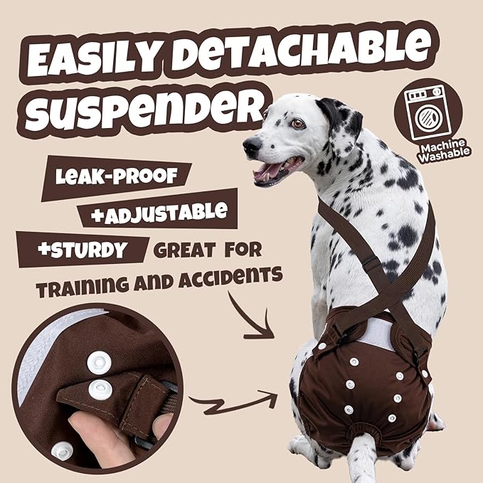 Pet Soft Dog Diapers Female with Suspenders, 3 Pack Reusable Female Dog Diapers for Heat, Dog Period Panties for Doggie in Cycle(Medium, Bear Brown)