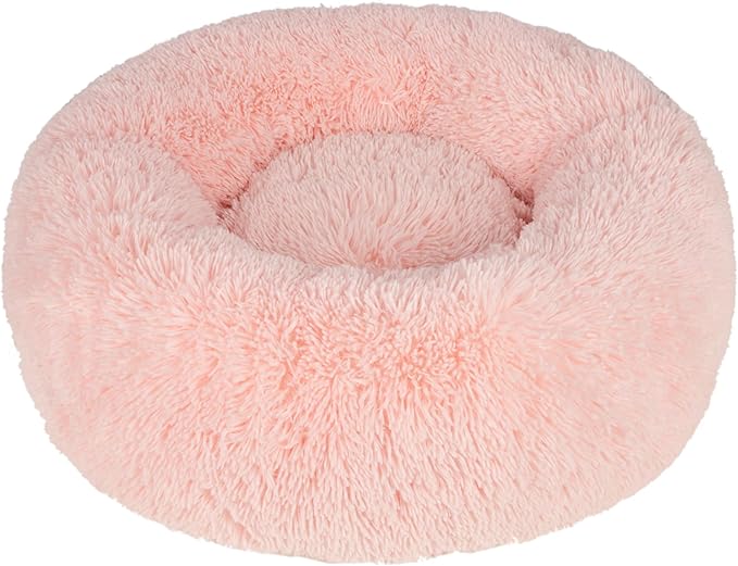 Best Pet Supplies Round Calming Dog Bed for Small, Medium & Large Dogs, Plush Donut Cuddler Pet Bed w/Raised Rim for Head, Neck Support, Anti-Slip Bottom Washable Bed - Pink, 27 x 27 x 7.5