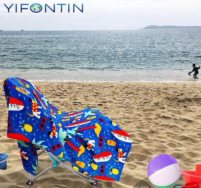 YIFONTIN Kids Beach Towel 100% Cotton Soft Absorbent Velour Throw Blanket 25.5X51 inches Gift for Bath Sports Swimming Pool Camping Picnic Holiday, Surfboard Puppy Coconut Pineapple Sunglasses.