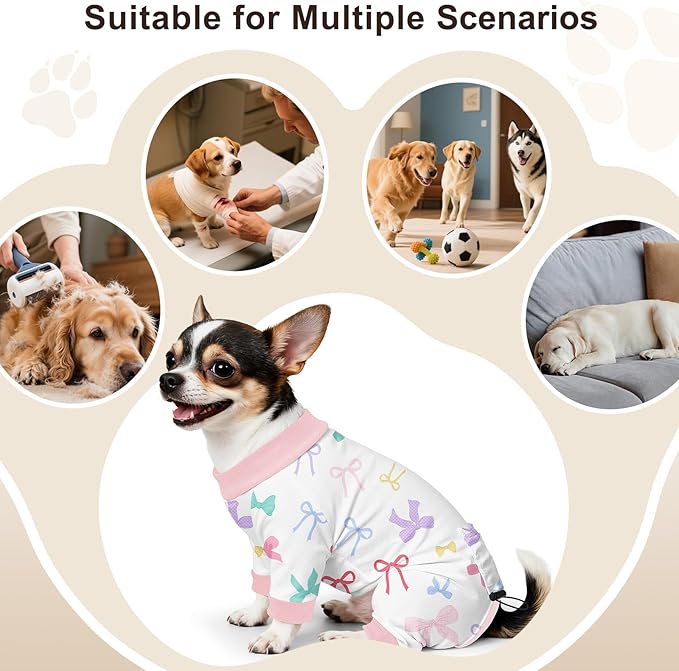 Bienbee Dog Pajamas, 4 Pack Dog Recovery Suit Shedding Suit Cute Soft Puppy Clothes Dogs Pjs Onesies Jammies Adjustable Breathable & Stretchy Clothes for Small Medium Large Dogs Girl Boy Puppy-S
