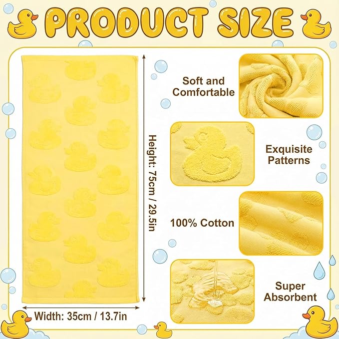 2pcs Yellow Duck Hand Towels for Bathroom Yellow Cotton Jacquard Kitchen Bath Hand Towels Set Cute Duck Decorative Weave 3D Kitchen Dish Towel Soft Absorbent Bathroom Towel Home Decor Gift