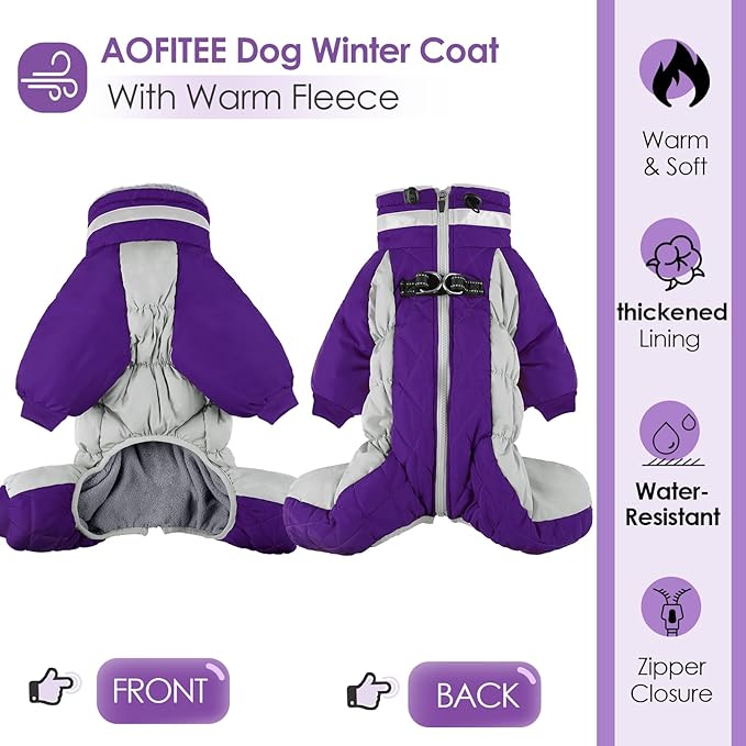 AOFITEE Large Dog Coat Warm Dog Jacket for Winter, Dogs Winter Coat with Harness Built in, Reflective Turtleneck Dogs Puffer Jacket Snowsuit, Full Body Fleece Coats for Small Medium Large Pet, XL