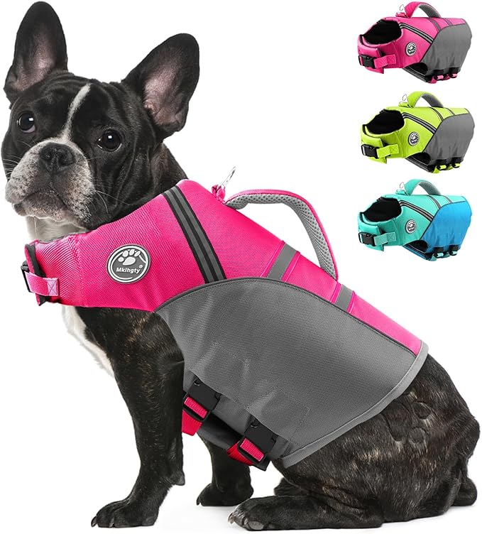 Mklhgty Dog Life Jacket for Swimming & Boating, Ripstop Safety Vest with Rescue Handle, High Buoyancy Preserver for Small Medium Large Dogs