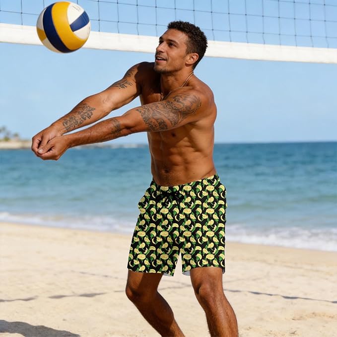 Mens Swim Trunks with Compression Liner Quick Dry Zipper Pocket Bathing