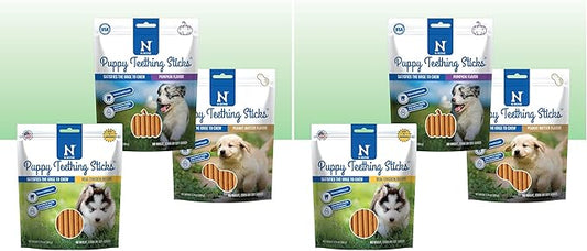 N-Bone Puppy Teething Sticks Variety Pack, Chicken & Pumpkin & Peanut Butter Flavor, Total 3 Bags, 11.22-oz, (Pack of 6)