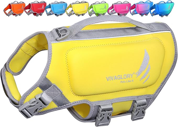 VIVAGLORY High Buoyancy Dog Life Vest, Swimming Vest with Handle, Dog Life Jacket for Swimming & Boating, Buoyancy for Puppy Doggy, XS, Yellow