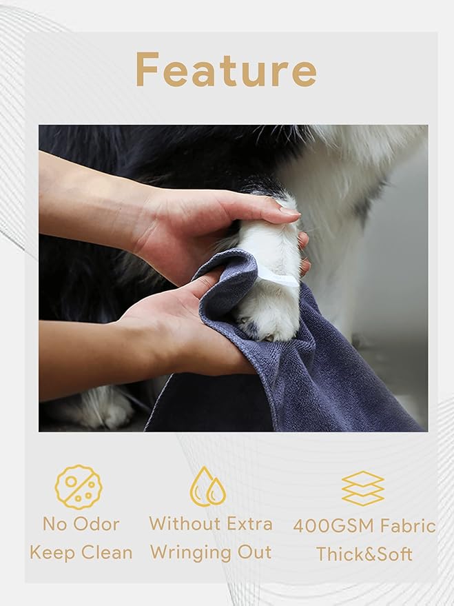IEDASING'S CHOICE Dog Towel 2 Pack Super Absorbent Quick Drying Microfiber Towel Soft for Dog Bath & Puppy Grooming, Multi-Use, Grey
