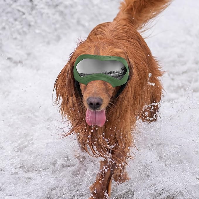 Dog Goggles, UV Protection, Windproof, Dustproof, Anti-Fog Dog Sunglasses for Large & Medium Dogs, Lightweight TPE Frame with Adjustable Strap, Stylish Outdoor Protection (Olive Green)