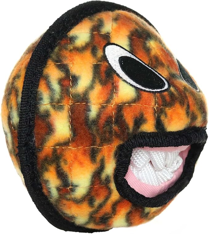 TUFFY - World's Tuffest Soft Dog Toy - Fire Alien Ball - Squeakers - Multiple Layers. Made Durable, Strong & Tough. Interactive Play (Tug, Toss & Fetch). Machine Washable & Floats