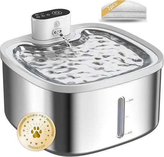 Cat Water Fountain Stainless Steel Wireless 118oz/3.5L–Cordless Battery-Operated Pet Water Dispenser with All-in-One Rechargeable Pump, 3 Smart Flow Modes,Quiet Indoor Fountain for Cats & Dogs