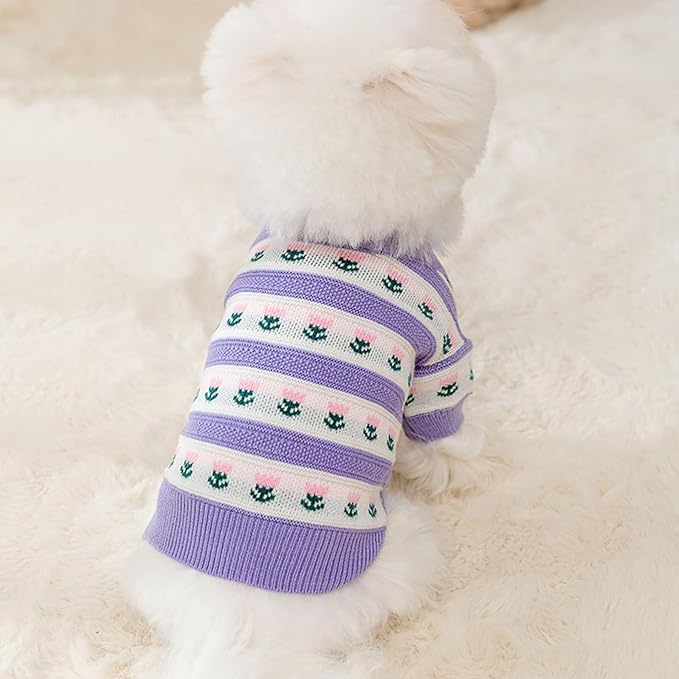 Cute Tulip Flower Sweater Winter Dog Sweater Puppy Coat Thick Dog Clothes for Small Medium Dogs Boy Girl