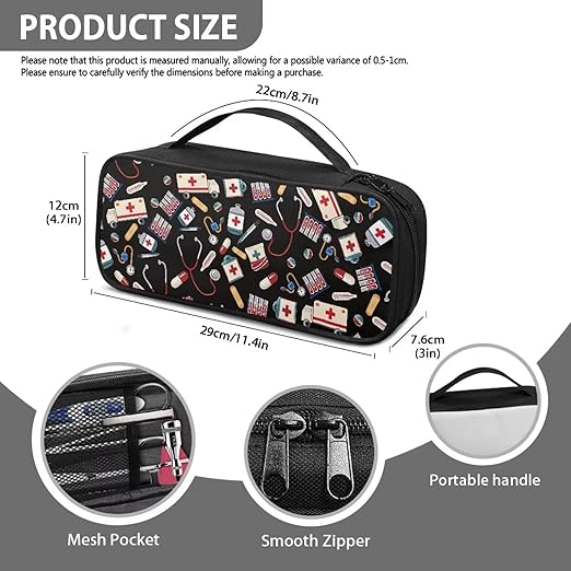 Gomyblomy Stethoscope Case with Extra Pocket for Bandage Scissors and Other Medical Accessories, Cartoon Stethoscope Print Travel Stethoscope Holder Organizer Storage Bag