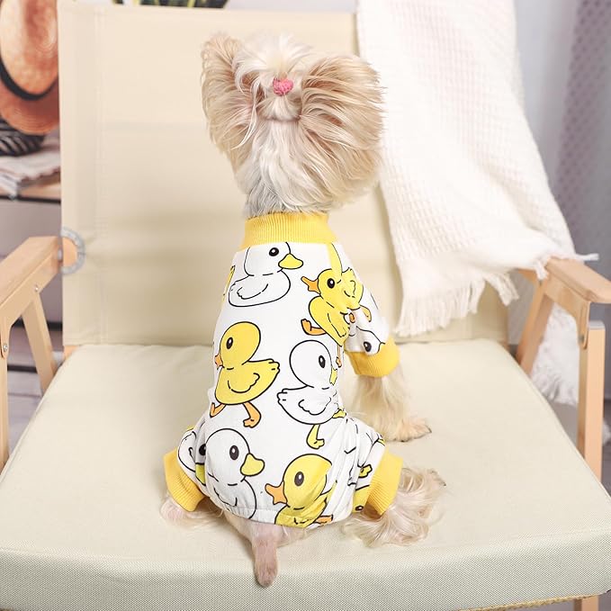 Kosiyi Dog Pajamas for Small Dogs Male Female, Yellow Duck Lightweight Velvet Pet Clothes Pjs, Fleece Stretch Dog Onesie, Puppy Winter Spring Sweaters, Jumpsuit, Outfit Apparel, XS,Yellow