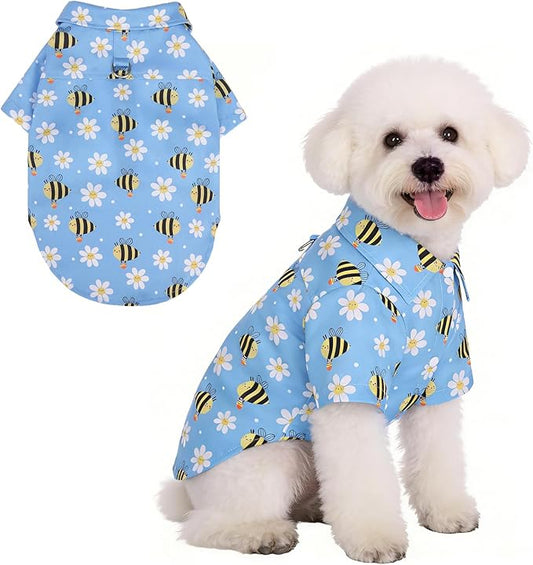 KOOLTAIL Spring Dog Shirt with Leash D-Ring, Soft Pet Botton Up Summer Beach Clothes for Small Medium Dogs, Breathable Puppy Polo Outfit with Sun & Insect Protection, Indoor Outdoor, Boy&Girl, Blue SM