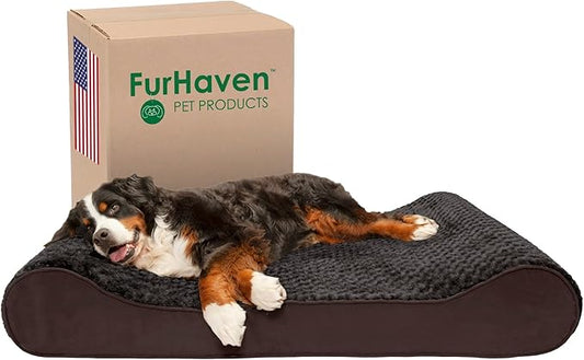 Furhaven Cooling Gel Dog Bed for Extra Large Dogs w/ Removable Washable Cover, For Dogs Up to 180 lbs - Ultra Plush Faux Fur & Suede Luxe Lounger Contour Mattress - Chocolate, Giant/XXXL
