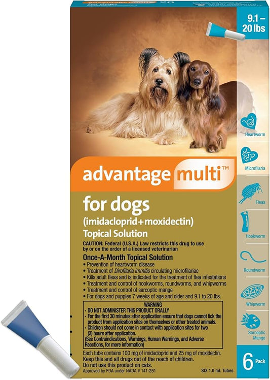 Advantage Multi Topical Solution for Dogs 6 Doses, 9.1-20 lbs (Teal)