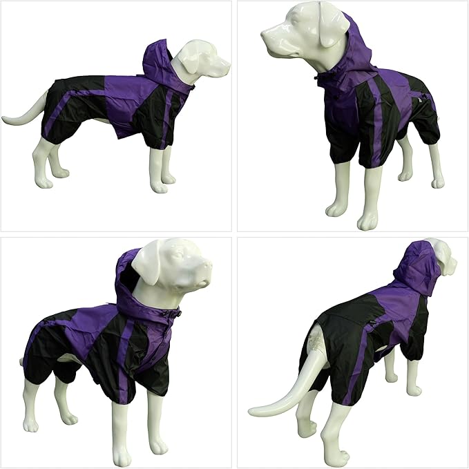 Lovelonglong Dog Raincoat, Purple, Large, Waterproof Hooded Clothes for Small Medium Large Dogs