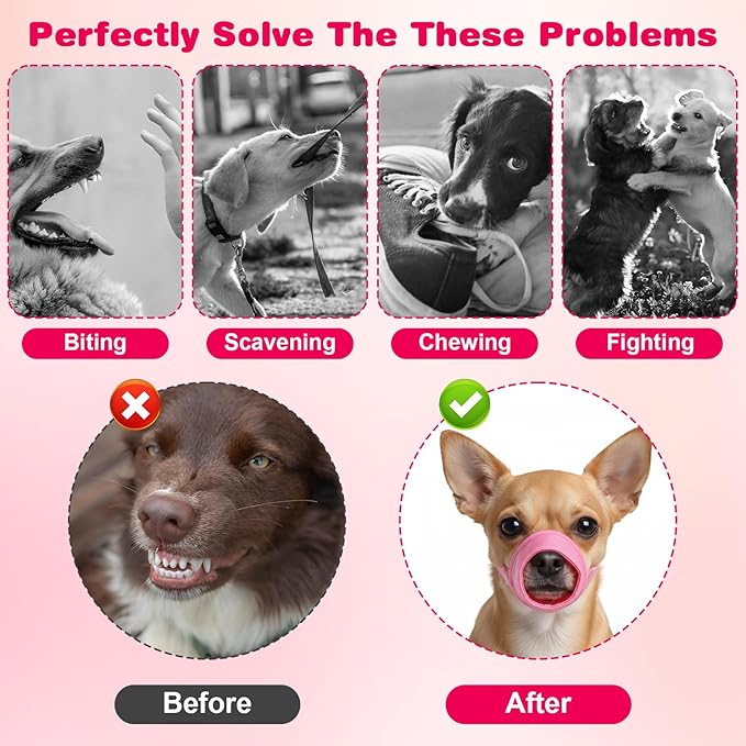 Pink Dog Muzzle, Soft Nylon Dog Muzzles Anti Biting Barking Chewing Breathable Drinkable Mouth Guard for Small Medium Large Dogs