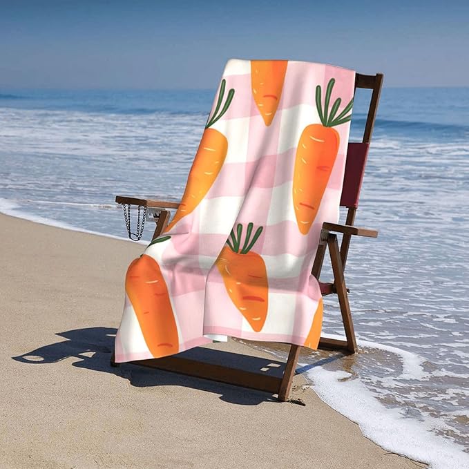 Carrot Pattern Beach Towel 31inx51in, Farm Sand-Free Microfiber Bath Towel Ultra Soft Quick Dry Pool Towel Absorbent Towel Lightweight Towel for Swimming Bathroom Decor