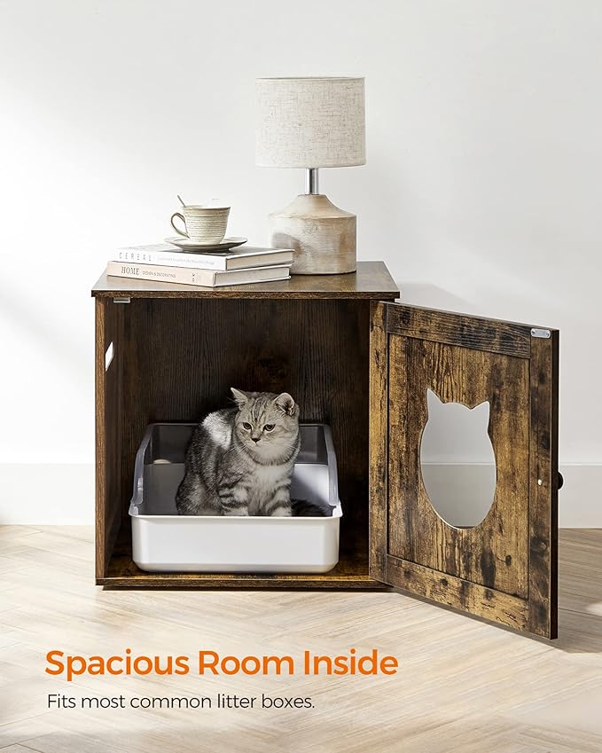 Feandrea Cat Litter Box Furniture, Hidden Litter Box Enclosure Cabinet with Single Door, Indoor Cat House, End Table, Nightstand, Rustic Brown UPCL004X01
