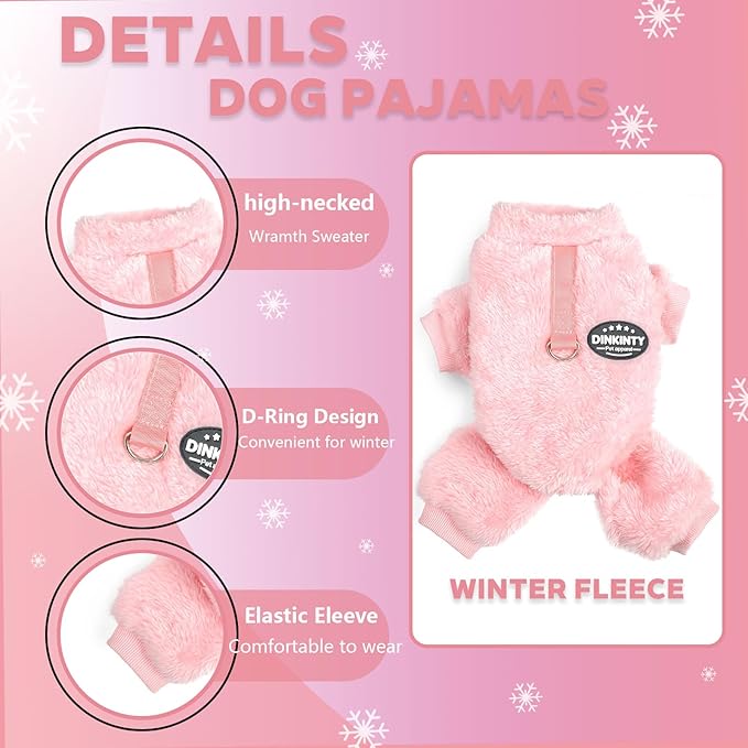 Dog Sweater for Small Dogs Fleece Dog Pajamas Winter Warm Thermal Soft Puppy Pjs Coat Stretchy Jumpsuit Doggie Pet Clothes Outfits Cat Apparel (Pink, XX-Small)