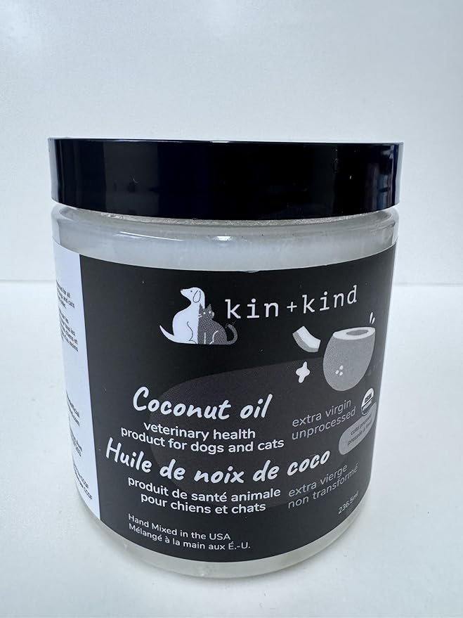 kin+kind Organic Coconut Oil for Dogs & Cats – Natural Pet Supplement for Healthy Skin, Coat & Paws – Cold Pressed Extra Virgin Coconut Oil – Dog Nose Balm for Itchy Skin & Dry Noses – 8 fl oz Medium