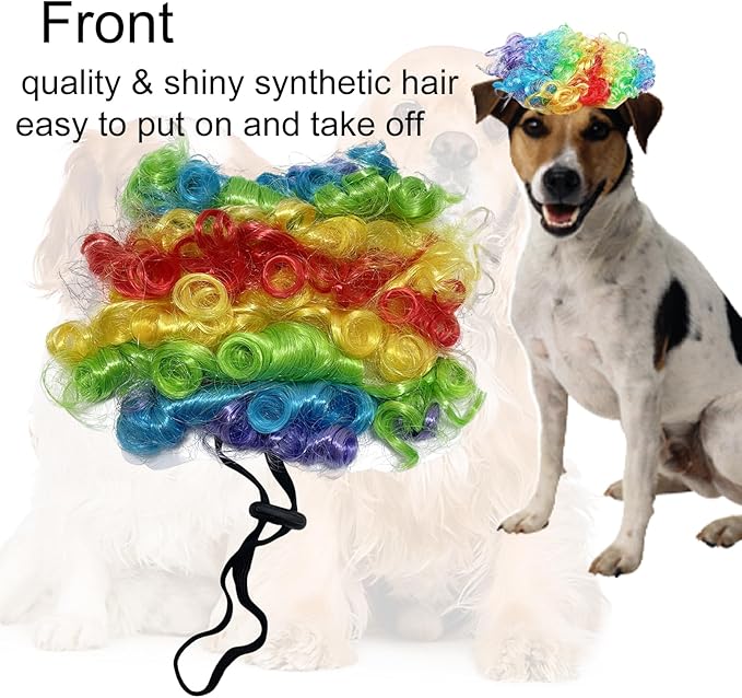 Funny Dog Wig Pet Costumes, Cat Costume Synthetic Hairpiece Cosplay Wigs, Headwear for Halloween Christmas Festivals Party Decor, Fancy Dress,Average Size for Most Dog Cat,Colorful Curly