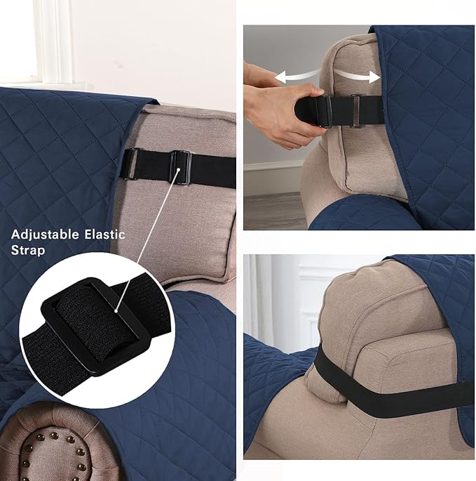 H.VERSAILTEX Reversible Couch Cover Sofa Cover Water Resistant Furniture Protector for Dogs Non Slip Couch Cover with Elastic Strap Machine Washable Sofa Slipcover Seat Width to 66"(Sofa, Navy/Beige)