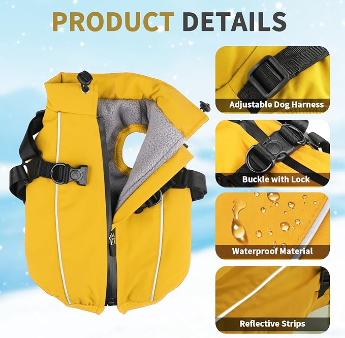 Dog Winter Coat Reflective Water-Resistant Jacket, Fleece Lined Windproof Puppy Coat with Back Zipper & D-Ring, Cold Weather Dog Coats for Small Medium Dogs (L, Orange)